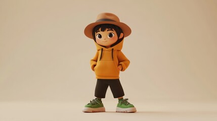 Poster - A stylized cartoon character in a casual outfit with a hat and sneakers.
