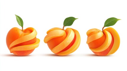 Poster - Three creatively styled fruits with peels and leaves, showcasing vibrant colors.