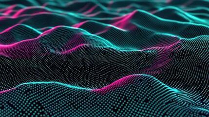 Poster - Abstract digital landscape with vibrant waves and patterns.