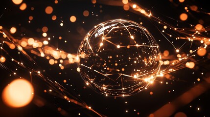 Poster - Bright lines and particles joined by radiant, interconnected lines in a high-tech digital environment.