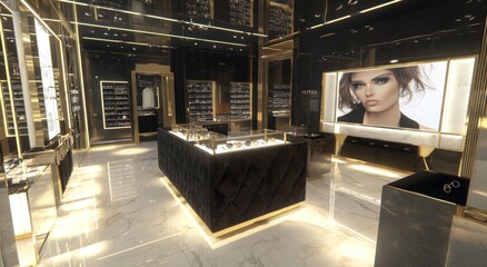 Poster - Elegant jewelry store interior with luxurious displays and modern lighting.