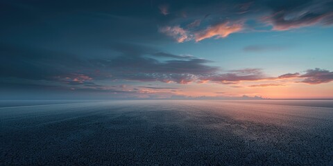 Wall Mural - Side Of Street. Sunset Drama: Dark Sky over Asphalt Road with Blue Haze