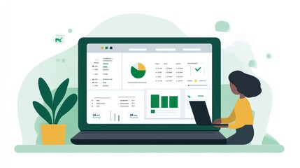 Poster - A person working on a laptop with a dashboard displaying data analytics and graphs.