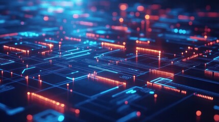 Poster - A digital grid with glowing nodes and lines, representing technology and data flow.