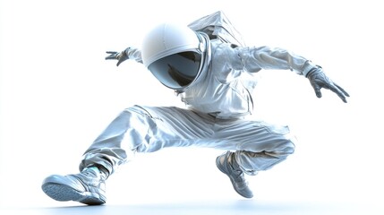 Poster - A dynamic astronaut in a futuristic pose against a bright background.