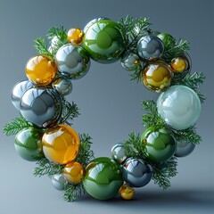 Poster - An abstract 3D geometric shape consisting of spheres of different scales, with isolated cloned spheres placed on a simple surface.