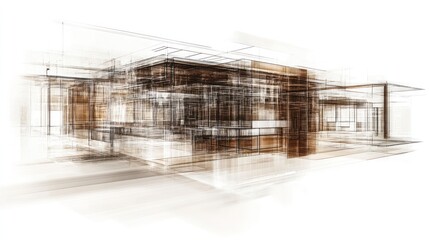 Aufkleber - Abstract architectural design showcasing a modern structure with intricate lines and layers.