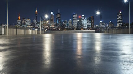Poster - A nighttime cityscape view reflecting on a smooth surface.
