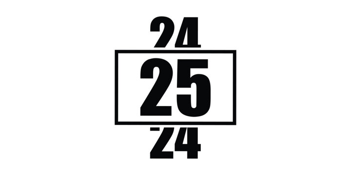 2025 Happy New Year text design on white background
