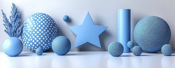 Poster - Shiny metal primitives like a sphere, pyramid, and torus, complete with shadows, create an abstract, decorative, modern figure perfect for trendy design.