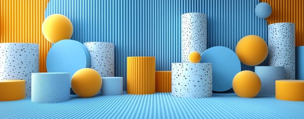 Poster - Glossy, realistic metal primitives—a sphere, pyramid, and torus—with shadows, isolated on a gray background. An abstract, modern decorative figure for trendy design.