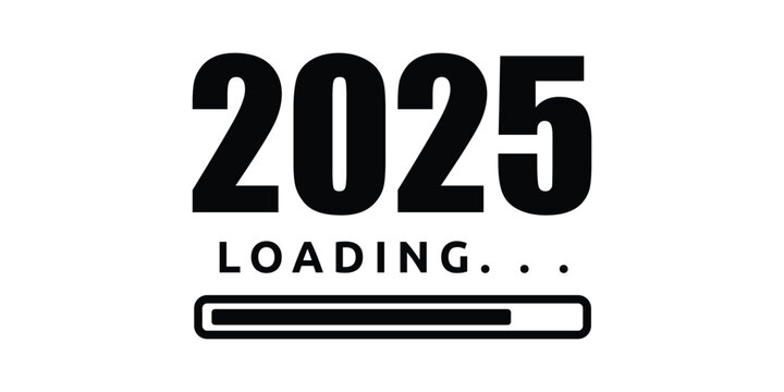 2025 Happy New Year text design on white background