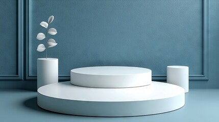 Poster - A collection of 3D rendered white geometric shapes, isolated on a grey background. Realistic white primitives with shadows on a white backdrop, forming an abstract, modern decorative figure for