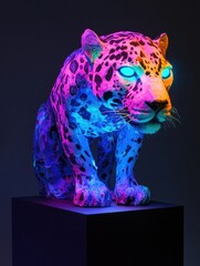 Poster - A colorful, illuminated sculpture of a leopard, showcasing vibrant artistic design.