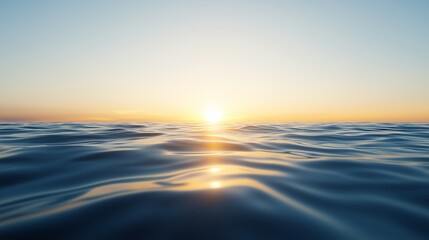 Poster - sunset over calm ocean waves with golden reflections and clear sky at dusk