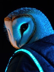 Poster - A stylized owl with a glowing, futuristic appearance against a dark background.