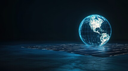 Poster - Digital Representation of Earth with Grid Background and Neon Effects