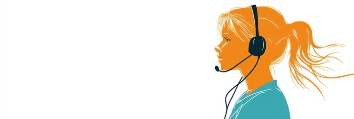Aufkleber - A profile illustration of a girl wearing a headset, suggesting communication or support.