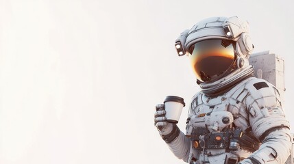 Aufkleber - An astronaut holding a coffee cup against a light background.