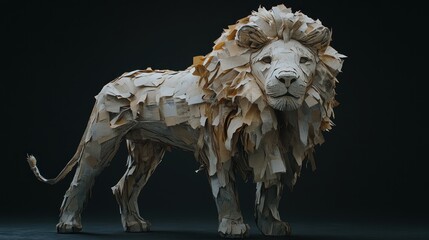 Poster - A lion sculpture made from layered paper, showcasing artistic creativity and craftsmanship.