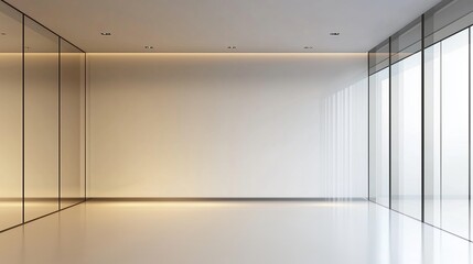 Poster - modern spacious interior with glass walls and minimalist design in a well-lit environment