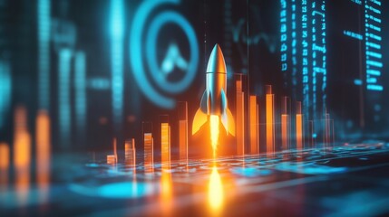 Poster - Futuristic Rocket Launching with Data Visualization Background