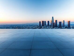 Poster - A panoramic view of a city skyline at dusk, showcasing modern architecture and urban landscapes.