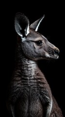 Aufkleber - A close-up profile of a kangaroo against a black background.