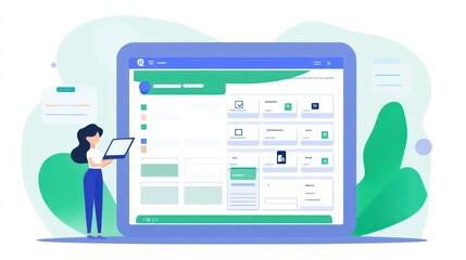 Leinwandbilder - A digital interface showcasing a user interacting with a tablet and software dashboard.