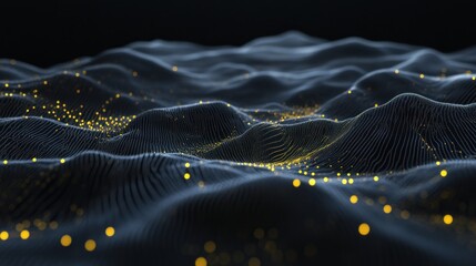 Aufkleber - Abstract representation of waves with glowing particles in a dark environment.
