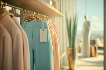 Poster - A stylish display of clothing in a bright, modern boutique setting.