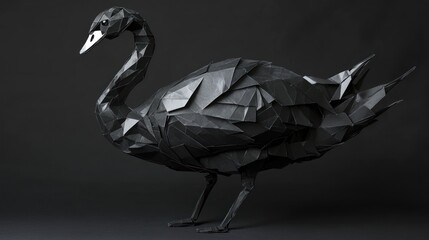 Poster - A geometric black swan sculpture made from paper, showcasing artistic design and craftsmanship.