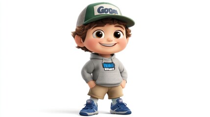 Poster - A cheerful animated boy character in casual attire with a cap and sneakers.