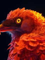 Poster - A vibrant, stylized depiction of a bird with glowing eyes and fiery feathers.