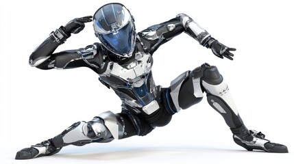 Fototapete - A futuristic humanoid robot in a dynamic pose, showcasing advanced design and technology.