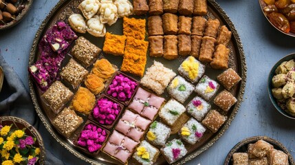 Poster - A variety of Diwali treats like karanji, bhujiya, and shankar pale, beautifully displayed on a festive platter, perfect for celebrating Indian culture and cuisine