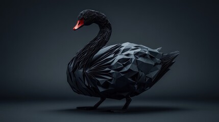 Poster - A stylized black swan rendered in a geometric, low-poly design against a dark background.