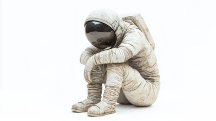 Fototapete - A contemplative astronaut sculpture sitting in a thoughtful pose.