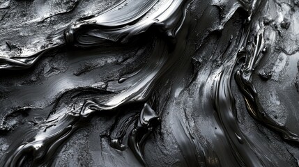 Aufkleber - Close-up of a dramatic dark grey abstract fluid texture with ripples on a metallic surface, creating a striking visual effect of movement and depth.