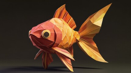 Aufkleber - A vibrant origami goldfish crafted from colorful paper.