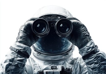 Aufkleber - An astronaut holding binoculars, gazing into space with a starry background.