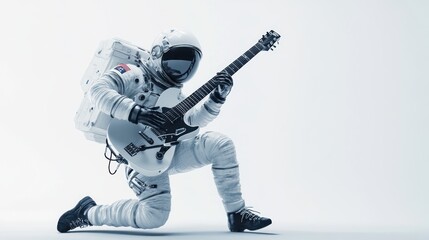Poster - An astronaut playing an electric guitar in a minimalist setting.