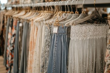 Poster - A display of clothing on hangers in a retail setting, showcasing various styles and fabrics.