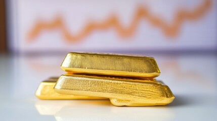 Aufkleber - Gold bars displayed on a polished surface with financial graphs in the background, representing financial growth, banking, and investment strategies