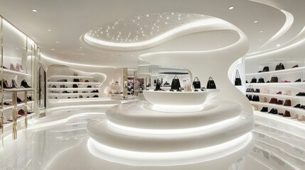 Poster - A modern shoe store interior with elegant displays and a sleek design.