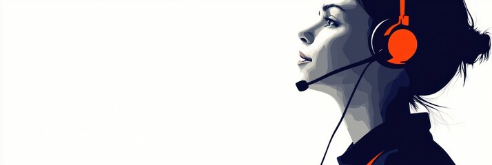 Poster - A profile of a woman wearing a headset, symbolizing communication and support.