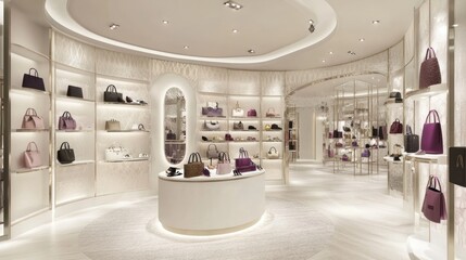 Poster - A luxurious handbag store interior showcasing elegant displays and stylish accessories.