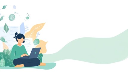 Poster - A person working on a laptop surrounded by nature-inspired elements.