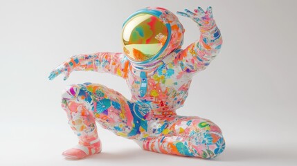Leinwandbilder - A colorful astronaut sculpture with vibrant patterns and a reflective visor.