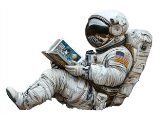 Aufkleber - An astronaut relaxes while reading a book in a space-like setting.